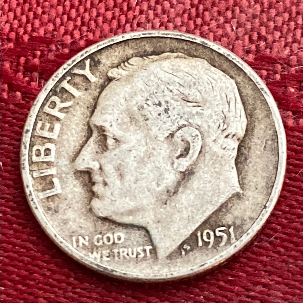 Vintage 1951 D  Roosevelt Dime 90% Silver